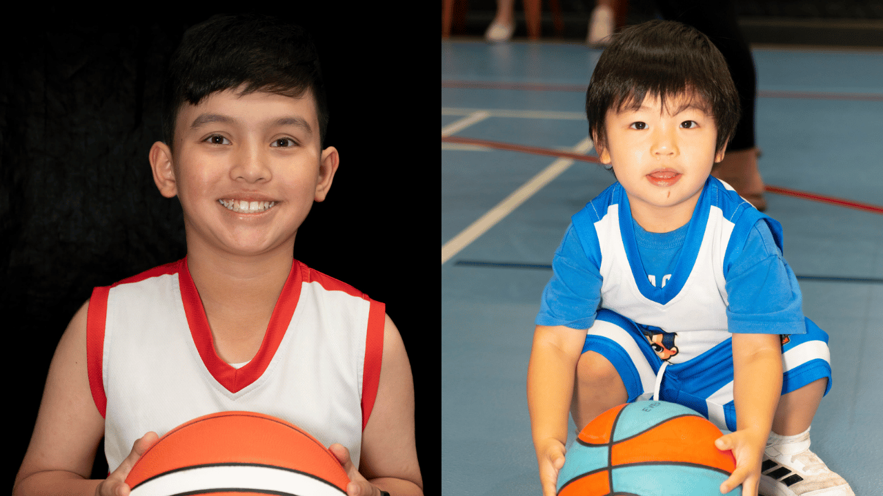 Two children from the Mighty Boomers and Mini Boomers programs participating in a Little Boomers Basketball training session.