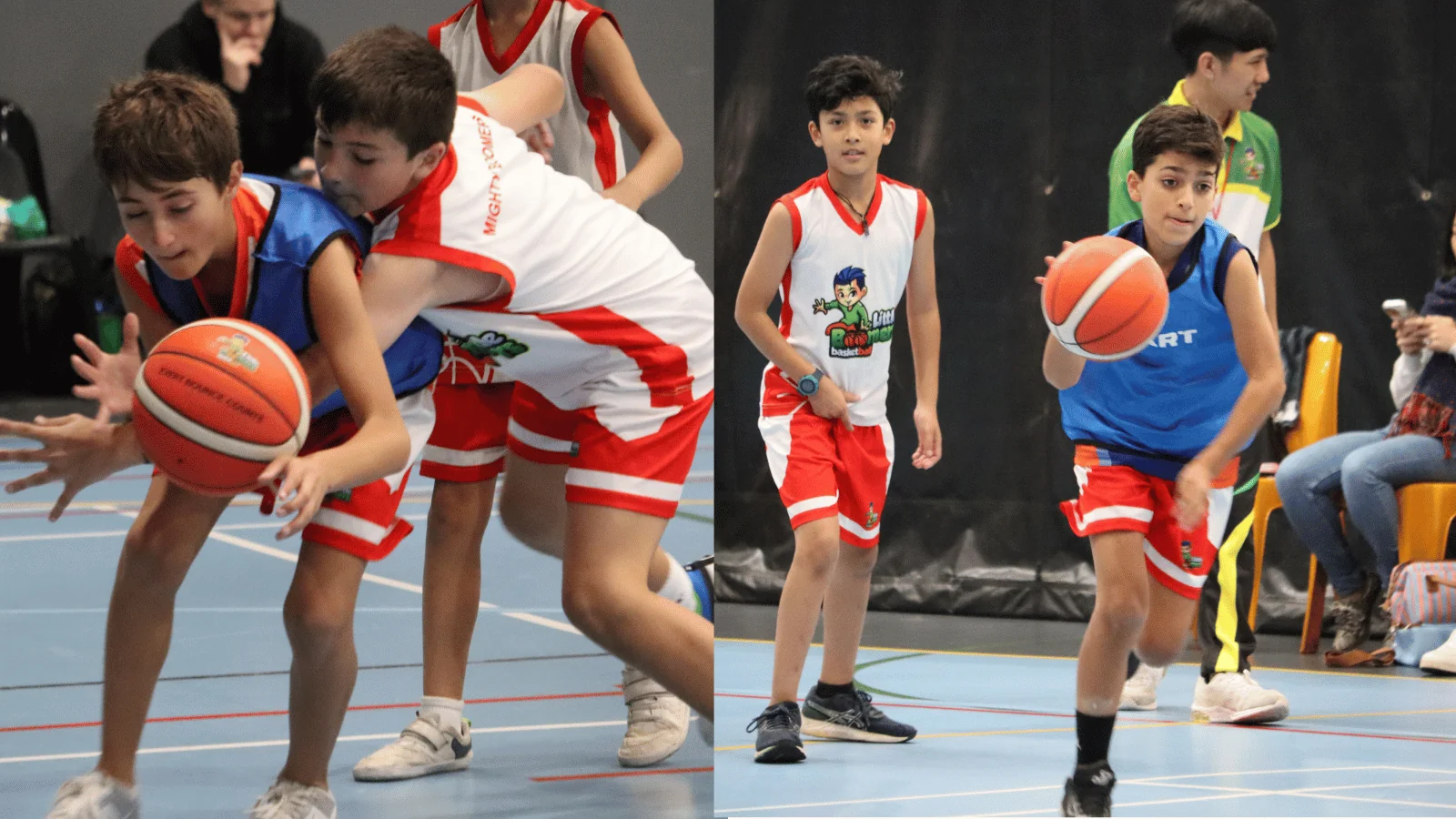kids ages 9-12 playing in our junior basketball competition